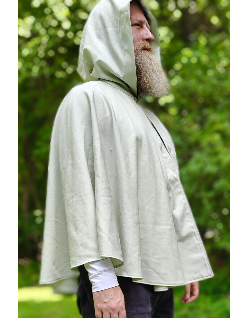 Cloakmakers.com 6119-Washable Lightweight Seafoam Wool Cloak w/ Purple Velvet Hood Lining & Elemental Embroidery & Pockets
