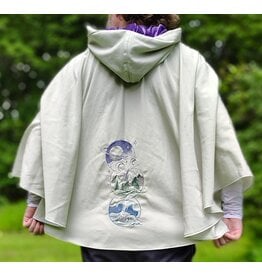Cloakmakers.com 6119-Washable Lightweight Light Seafoam Wool Cloak w/ Purple Velvet Hood Lining & Large Elemental Embroidery & Lavender Faux Suede Pockets