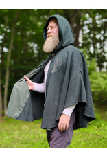 Cloakmakers.com 6120-Washable Dark Slate Blue Wool Cloak w/ Grey Velveteen Hood Lining & Wolf & Fox Embroidery & Pockets