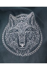 Cloakmakers.com 6120-Washable Dark Slate Blue Wool Cloak w/ Grey Velveteen Hood Lining & Wolf & Fox Embroidery & Pockets