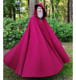 Cloakmakers.com 6121-Washable Crimson Wool Blend Cloak w/ Black Velvet Hood Lining & Gothic Rose Clasp