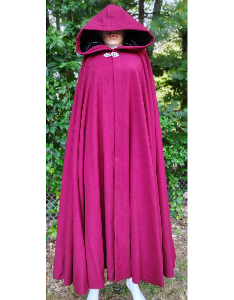 Cloakmakers.com 6121-Washable Crimson Wool Blend Cloak w/ Black Velvet Hood Lining & Gothic Rose Clasp