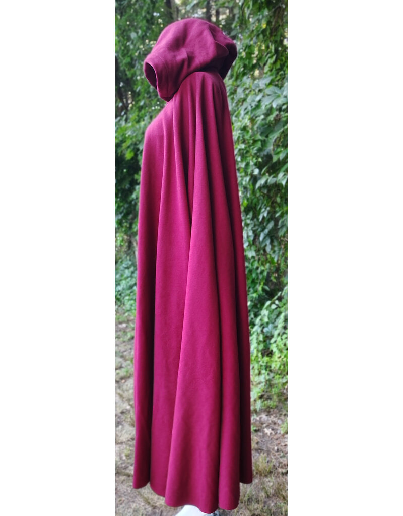 Cloakmakers.com 6121-Washable Crimson Wool Blend Cloak w/ Black Velvet Hood Lining & Gothic Rose Clasp