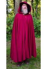 Cloakmakers.com 6121-Washable Crimson Wool Blend Cloak w/ Black Velvet Hood Lining & Gothic Rose Clasp