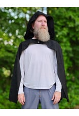 Cloakmakers.com 6122-Washable Lightweight Black Wool Blend Open Front Cloak w/ Two Silver Tone Buttons & Rain Resistance
