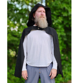 Cloakmakers.com 6122-Washable Lightweight Black Wool Blend Open Front Cloak w/ Two Silver Tone Buttons & Rain Resistance
