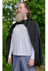 Cloakmakers.com 6122-Washable Lightweight Black Wool Blend Open Front Cloak w/ Two Silver Tone Buttons & Rain Resistance