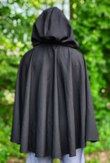 Cloakmakers.com 6122-Washable Lightweight Black Wool Blend Open Front Cloak w/ Two Silver Tone Buttons & Rain Resistance