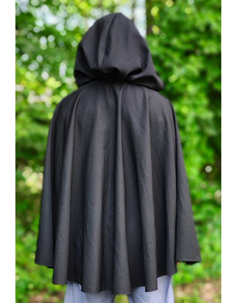 Cloakmakers.com 6122-Washable Lightweight Black Wool Blend Open Front Cloak w/ Two Silver Tone Buttons & Rain Resistance