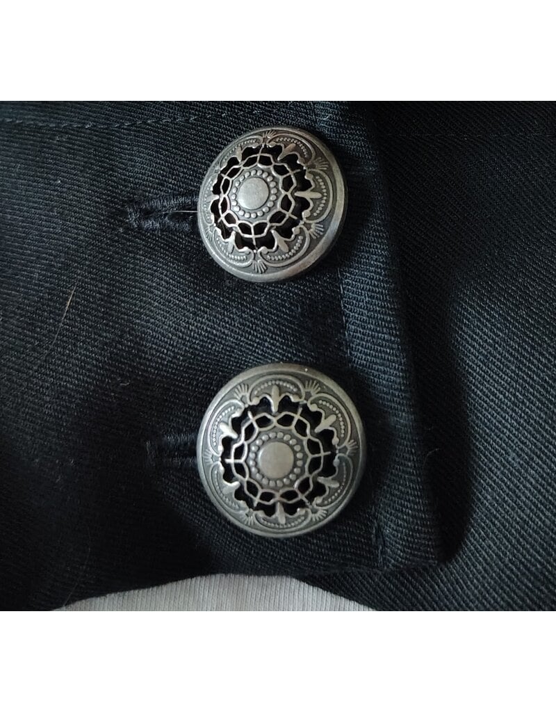 Cloakmakers.com 6122-Washable Lightweight Black Wool Blend Open Front Cloak w/ Two Silver Tone Buttons & Rain Resistance