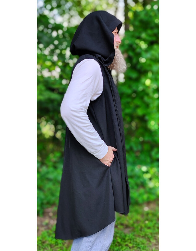 Cloakmakers.com J932-Washable Black Wool Blend Hooded Vest w/ Pockets