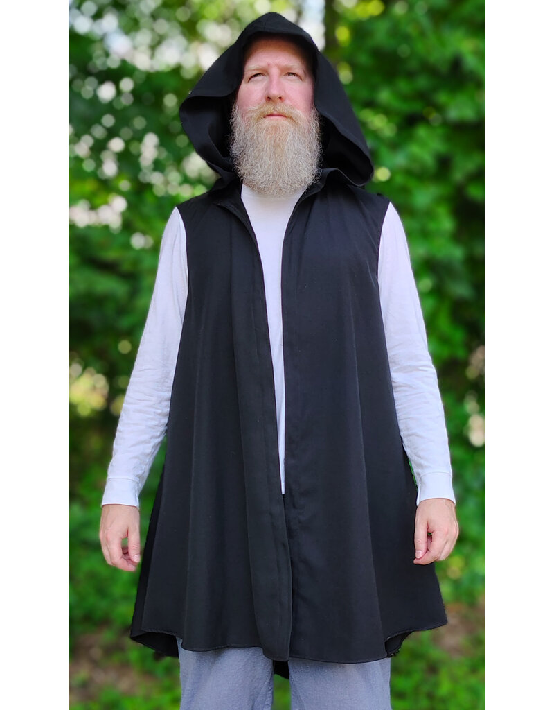 Cloakmakers.com J932-Washable Black Wool Blend Hooded Vest w/ Pockets