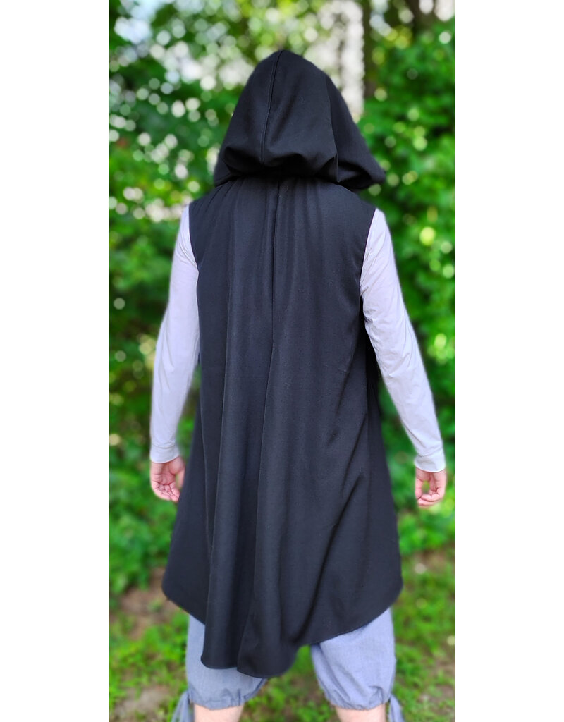 Cloakmakers.com J932-Washable Black Wool Blend Hooded Vest w/ Pockets