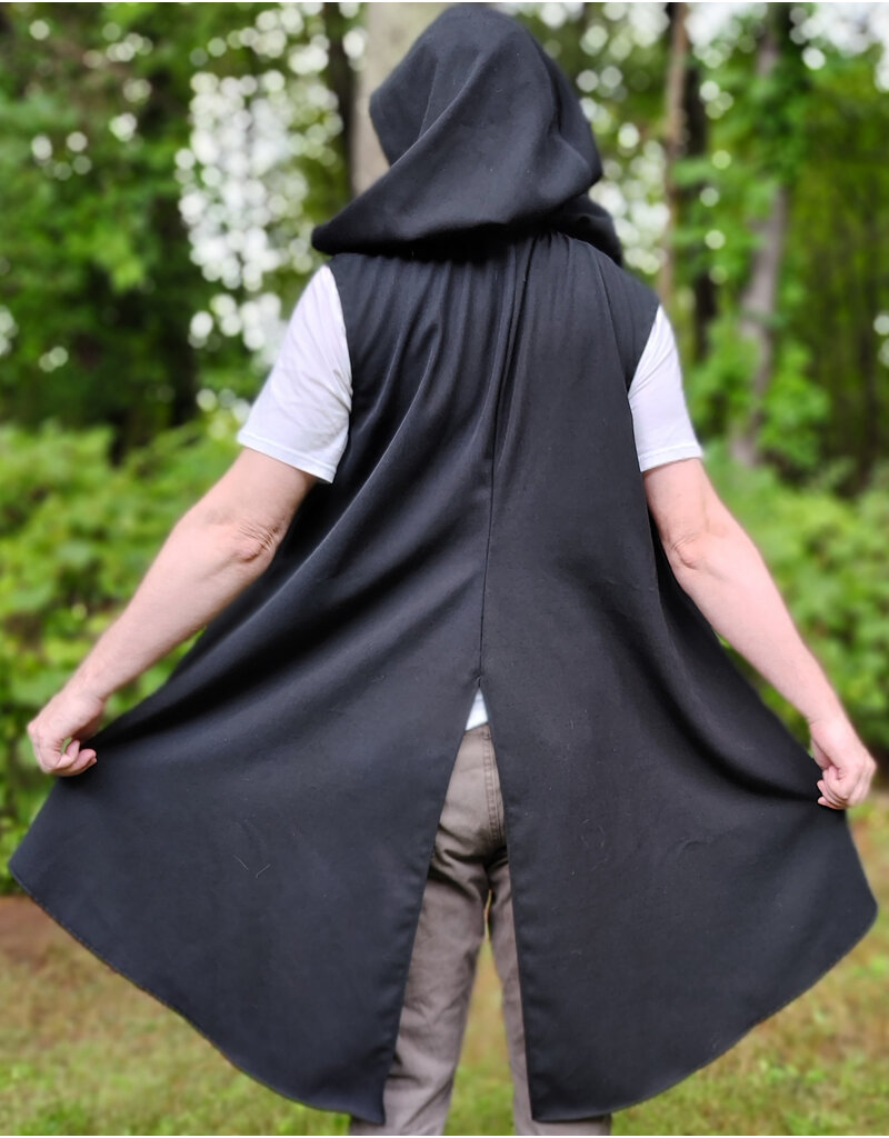 Cloakmakers.com J932-Washable Black Wool Blend Hooded Vest w/ Pockets