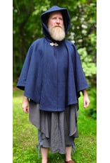 Cloakmakers.com 6123-Washable Blue & Grey Micro-check Mantle Cloak w/ Black Velvet Hood Lining & Triple Medallion Clasp & Pockets