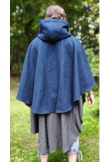 Cloakmakers.com 6123-Washable Blue & Grey Micro-check Mantle Cloak w/ Black Velvet Hood Lining & Triple Medallion Clasp & Pockets