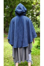 Cloakmakers.com 6123-Washable Blue & Grey Micro-check Mantle Cloak w/ Black Velvet Hood Lining & Triple Medallion Clasp & Pockets