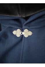 Cloakmakers.com 6123-Washable Blue & Grey Micro-check Mantle Cloak w/ Black Velvet Hood Lining & Triple Medallion Clasp & Pockets