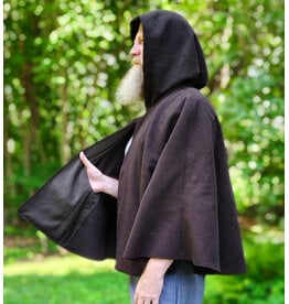 Cloakmakers.com 6124-Brown Wool Blend Cloak w/ Silver Velvet Hood Lining & Interior Pockets