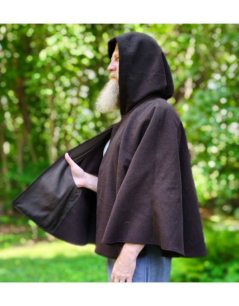 Cloakmakers.com 6124-Brown Wool Blend Cloak w/ Silver Velvet Hood Lining & Interior Pockets