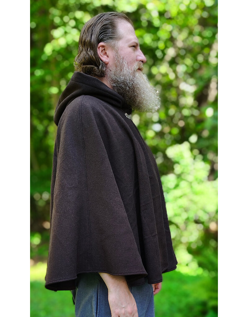 Cloakmakers.com 6124-Brown Wool Blend Cloak w/ Silver Velvet Hood Lining & Interior Pockets