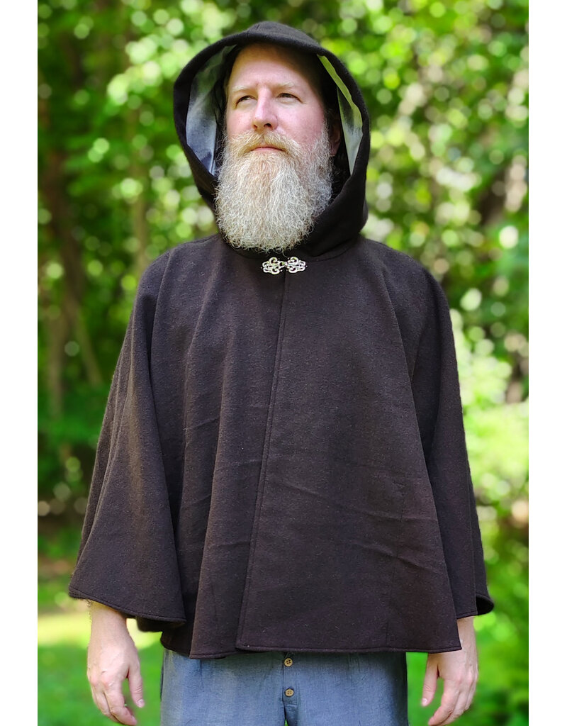 Cloakmakers.com 6124-Brown Wool Blend Cloak w/ Silver Velvet Hood Lining & Interior Pockets