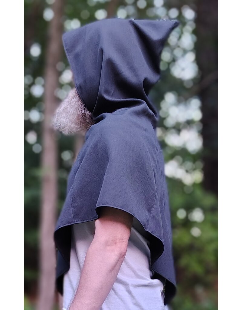 Cloakmakers.com H588-Washable Black Lightweight Wool Blend Hooded Cowl w/ Pointy Hood