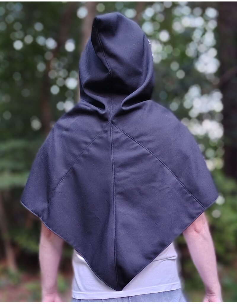 Cloakmakers.com H588-Washable Black Lightweight Wool Blend Hooded Cowl w/ Pointy Hood