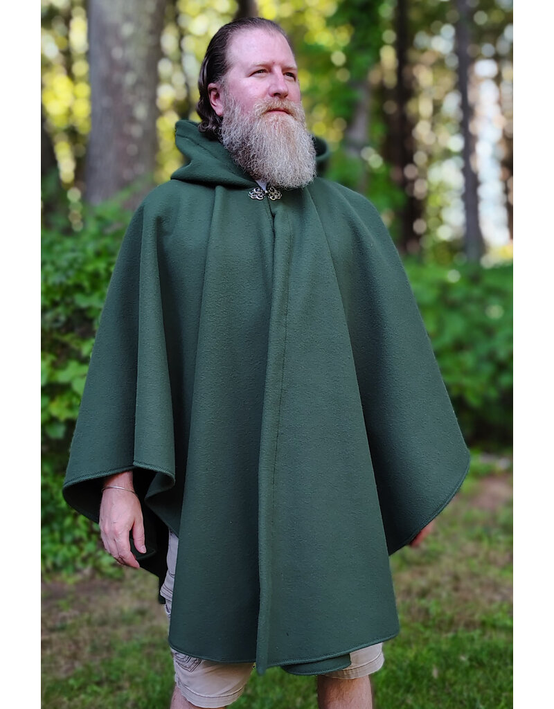 Cloakmakers.com 6125-Washable Green Fleece Ruana Cloak w/ Silver Tone Clasp