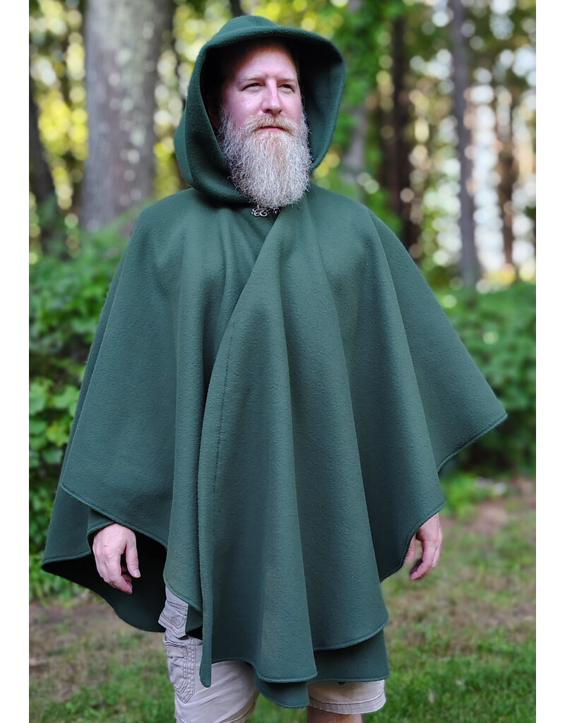 Cloakmakers.com 6125-Washable Green Fleece Ruana Cloak w/ Silver Tone Clasp