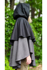 Cloakmakers.com 6126-Black & Grey Micro-Check Mantle Cloak w/ Black Velvet Hood Lining & Triple Medallion Clasp