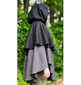 Cloakmakers.com 6126-Black & Grey Micro-Check Mantle Cloak w/ Black Velvet Hood Lining & Triple Medallion Clasp