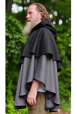 Cloakmakers.com 6126-Black & Grey Micro-Check Mantle Cloak w/ Black Velvet Hood Lining & Triple Medallion Clasp