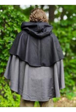 Cloakmakers.com 6126-Black & Grey Micro-Check Mantle Cloak w/ Black Velvet Hood Lining & Triple Medallion Clasp