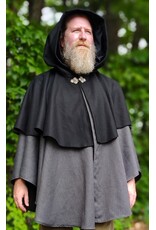 Cloakmakers.com 6126-Black & Grey Micro-Check Mantle Cloak w/ Black Velvet Hood Lining & Triple Medallion Clasp