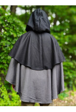 Cloakmakers.com 6126-Black & Grey Micro-Check Mantle Cloak w/ Black Velvet Hood Lining & Triple Medallion Clasp