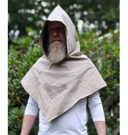 Cloakmakers.com H589-Washable Beige Cotton-Blend Viking Hood w/ Celtic Beasts Embroidery