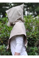 Cloakmakers.com H589-Washable Beige Cotton Blend Pointy Hooded Cowl w/ Celtic Knotted Beasts Embroidery
