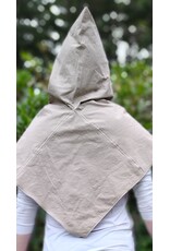 Cloakmakers.com H589-Washable Beige Cotton Blend Pointy Hooded Cowl w/ Celtic Knotted Beasts Embroidery