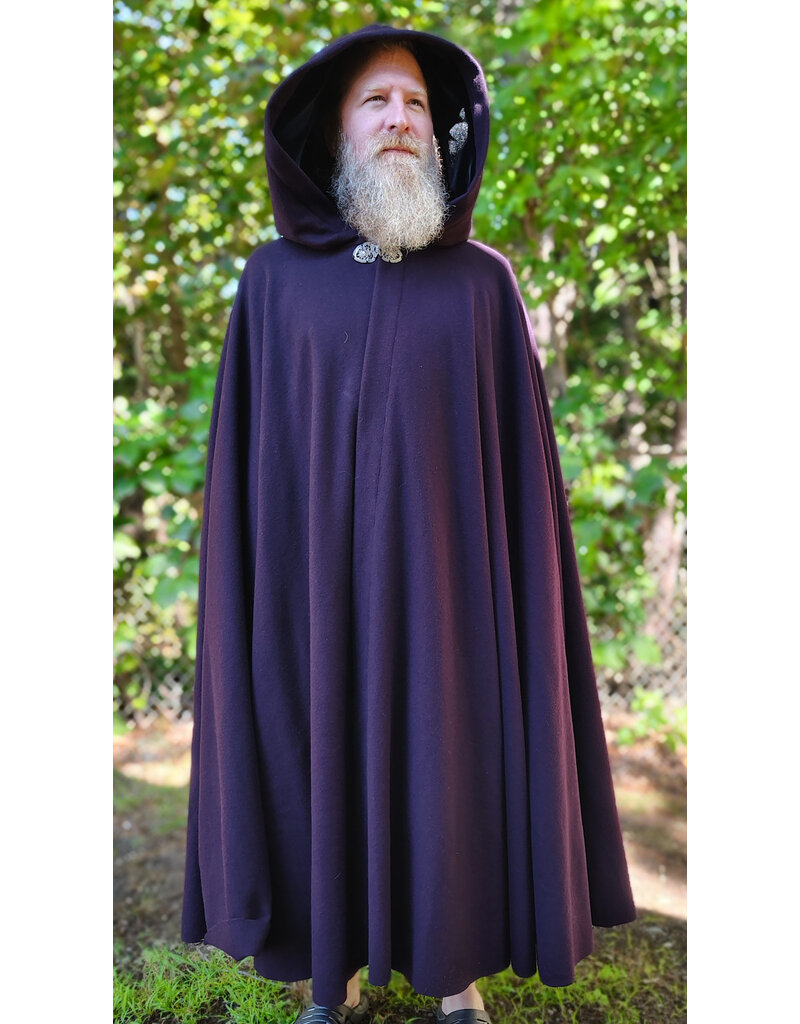 Cloakmakers.com 6127-Washable Deep Purple Wool Cloak w/ Black Velvet Hood Lining & Gothic Rose Clasp