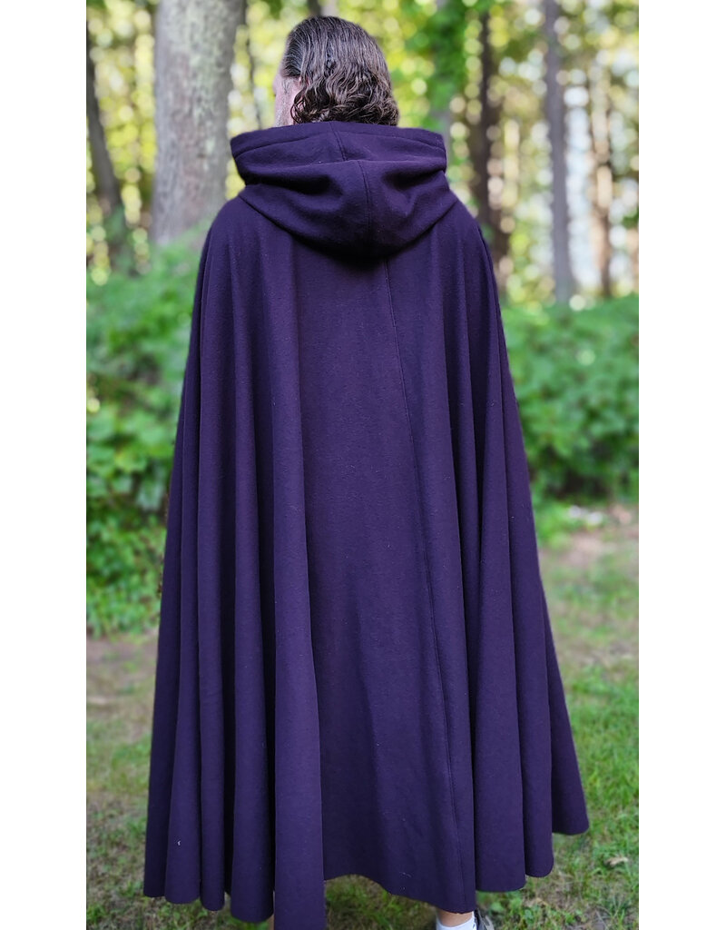Cloakmakers.com 6127-Washable Deep Purple Wool Cloak w/ Black Velvet Hood Lining & Gothic Rose Clasp