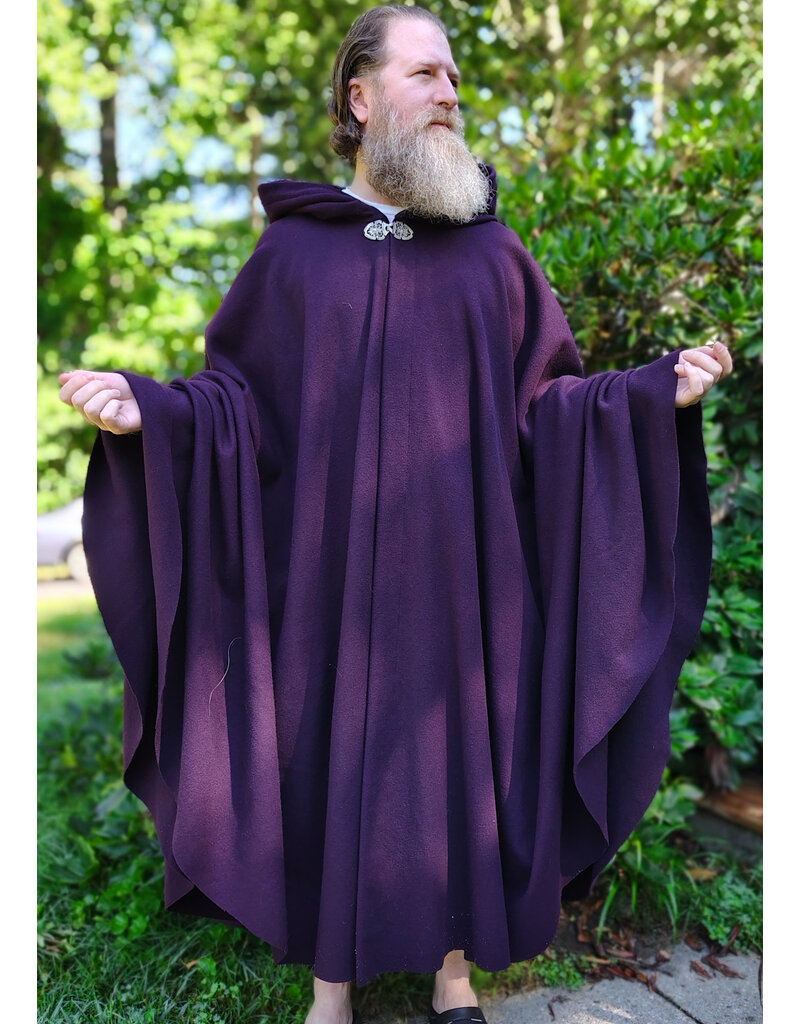 Cloakmakers.com 6127-Washable Deep Purple Wool Cloak w/ Black Velvet Hood Lining & Gothic Rose Clasp