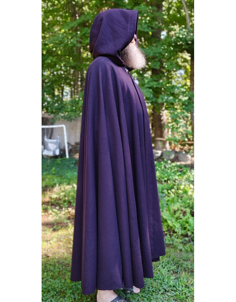 Cloakmakers.com 6127-Washable Deep Purple Wool Cloak w/ Black Velvet Hood Lining & Gothic Rose Clasp