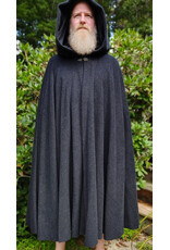 Cloakmakers.com 6128-Washable Dark Grey Novelty Weave Wool Cloak w/ Black Velvet Hood Lining & Silver Tone Clasp