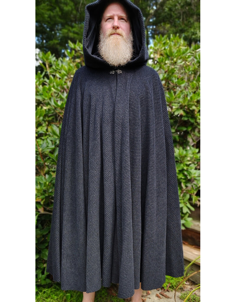 Cloakmakers.com 6128-Washable Dark Grey Novelty Weave Wool Cloak w/ Black Velvet Hood Lining & Silver Tone Clasp