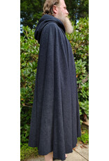 Cloakmakers.com 6128-Washable Dark Grey Novelty Weave Wool Cloak w/ Black Velvet Hood Lining & Silver Tone Clasp