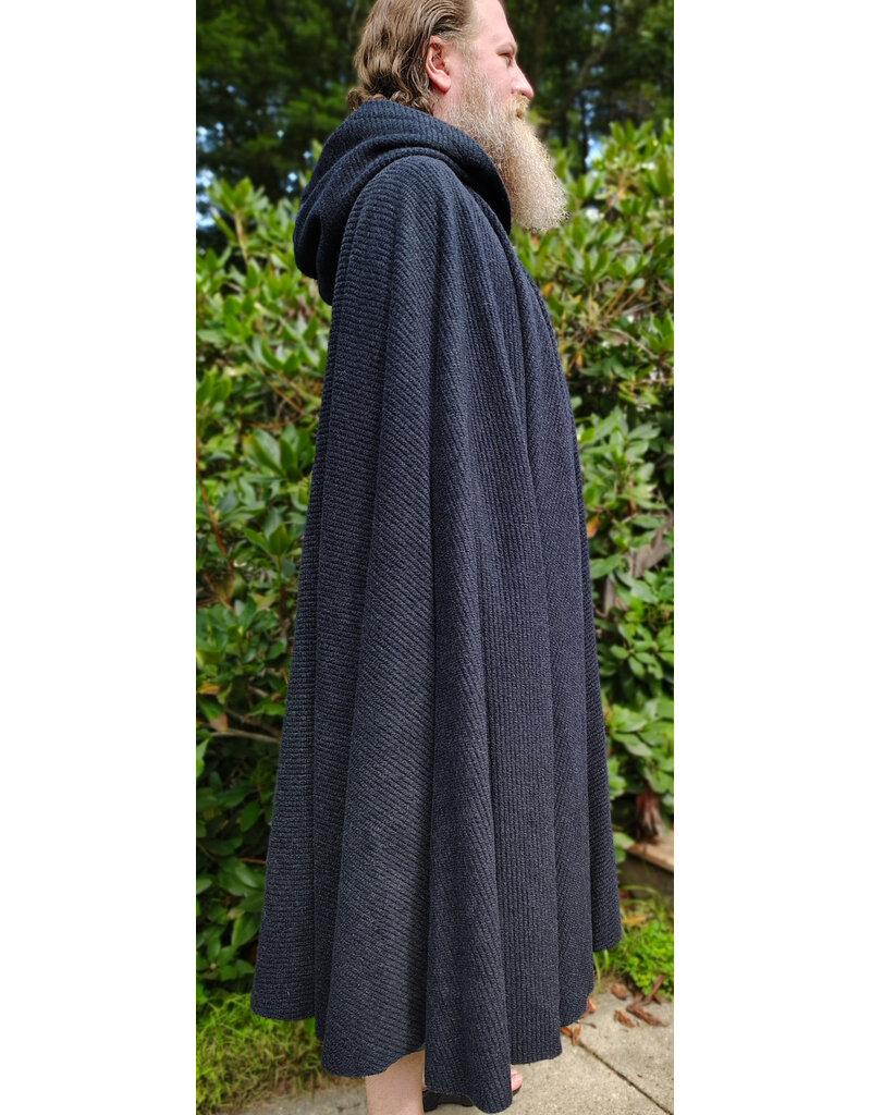 Cloakmakers.com 6128-Washable Dark Grey Novelty Weave Wool Cloak w/ Black Velvet Hood Lining & Silver Tone Clasp