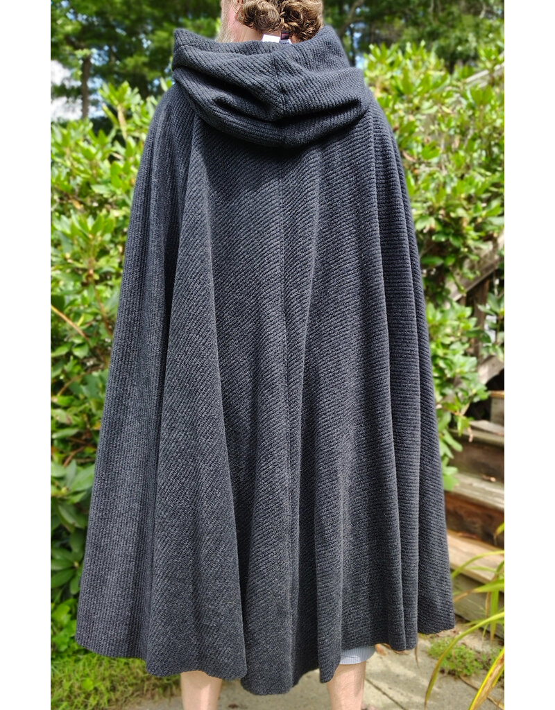 Cloakmakers.com 6128-Washable Dark Grey Novelty Weave Wool Cloak w/ Black Velvet Hood Lining & Silver Tone Clasp
