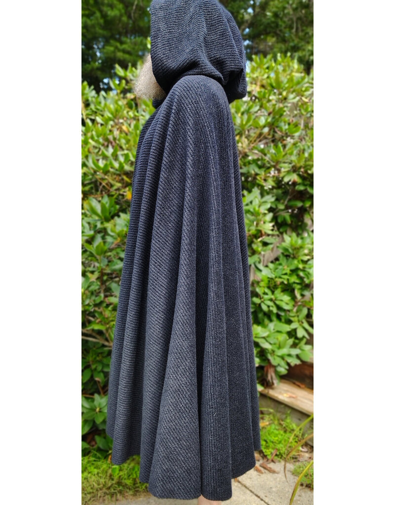 Cloakmakers.com 6128-Washable Dark Grey Novelty Weave Wool Cloak w/ Black Velvet Hood Lining & Silver Tone Clasp