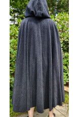 Cloakmakers.com 6128-Washable Dark Grey Novelty Weave Wool Cloak w/ Black Velvet Hood Lining & Silver Tone Clasp